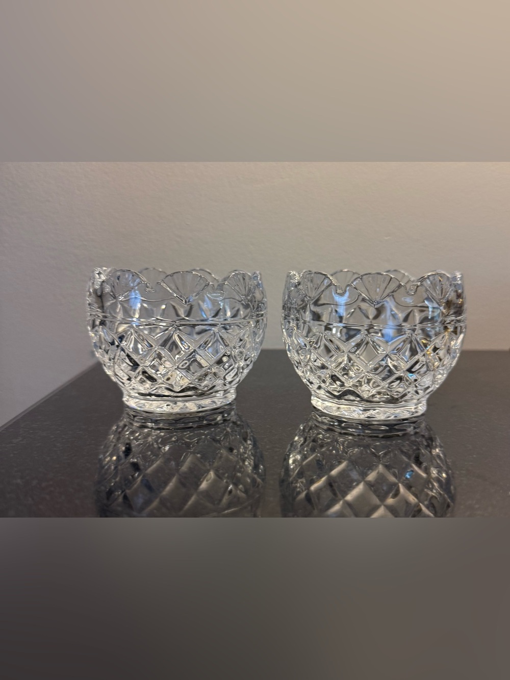 Cut Crystal Glass Candleholders - Clear Pair
